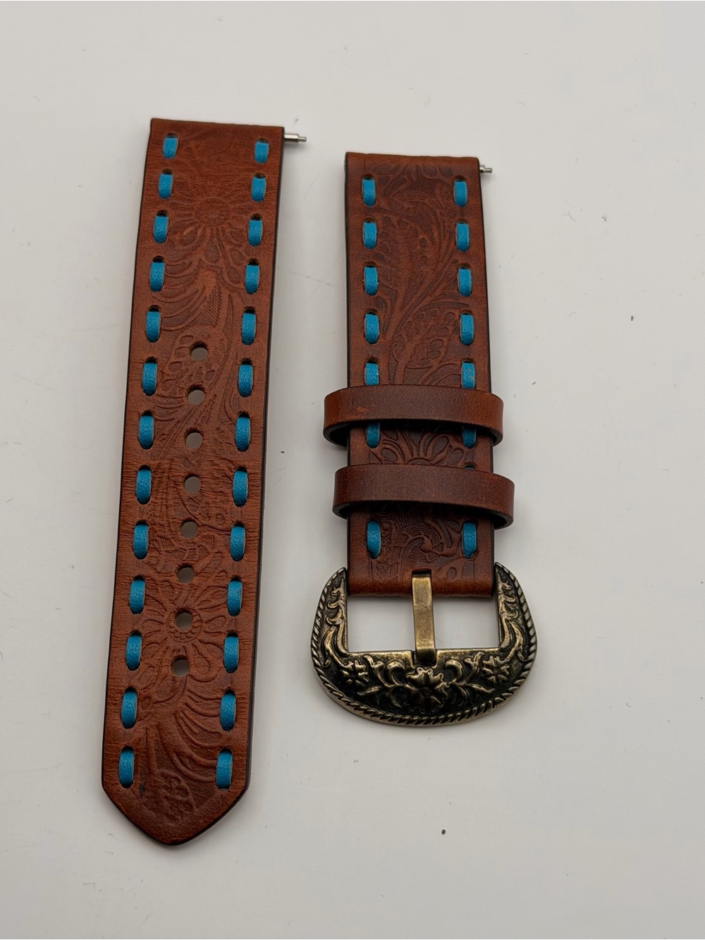 Wagner Brown Leather Band, excellent, Metal Buckle, Blue Stiching